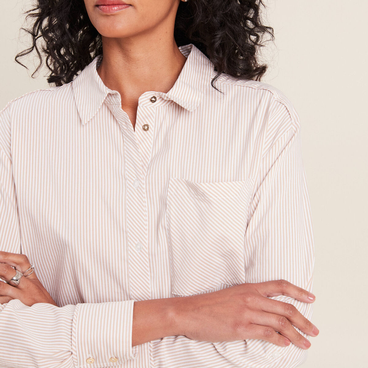 Chemise manches longues beige femme