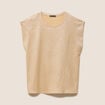 T-shirt col rond sans manches beige femme