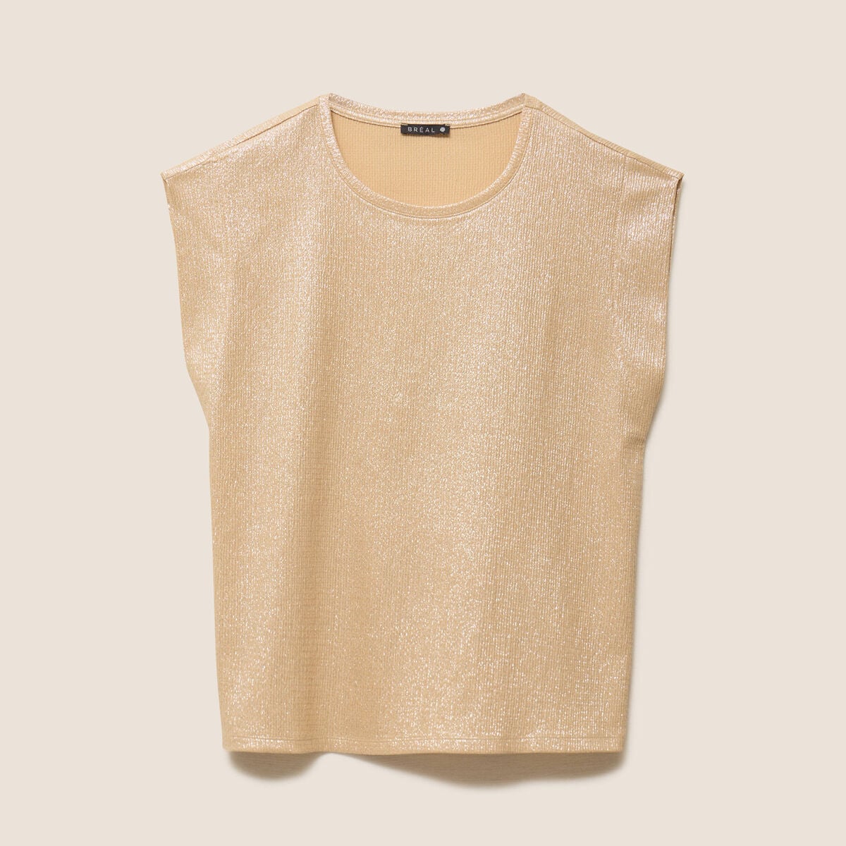 T-shirt col rond sans manches beige femme