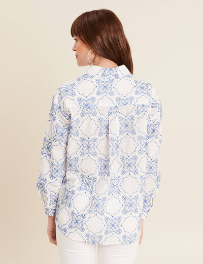 Chemise manches longues brodée bleu femme