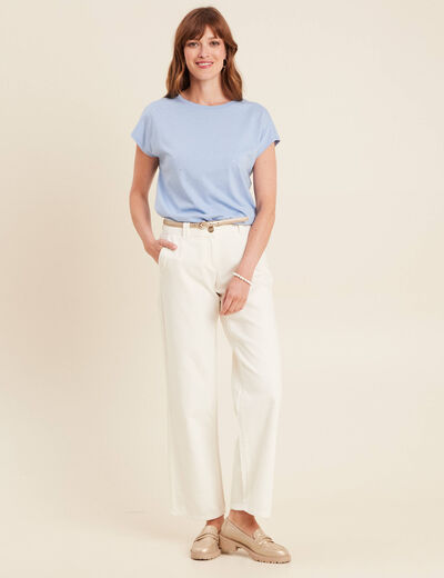 T-shirt manches courtes strass bleu ciel femme