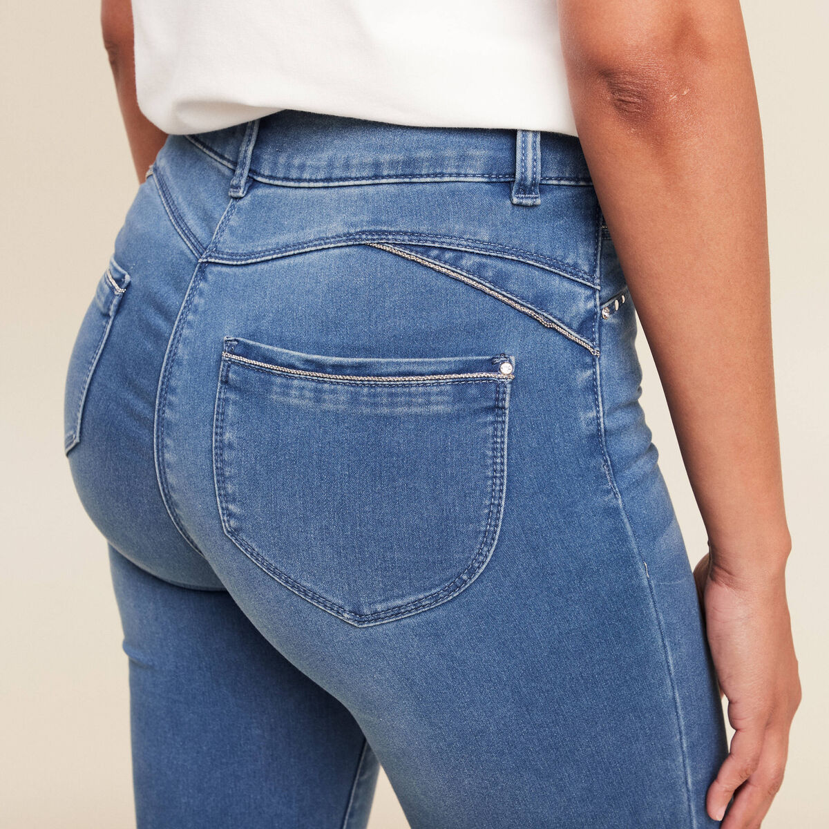 Jean ajusté taille haute denim double stone femme