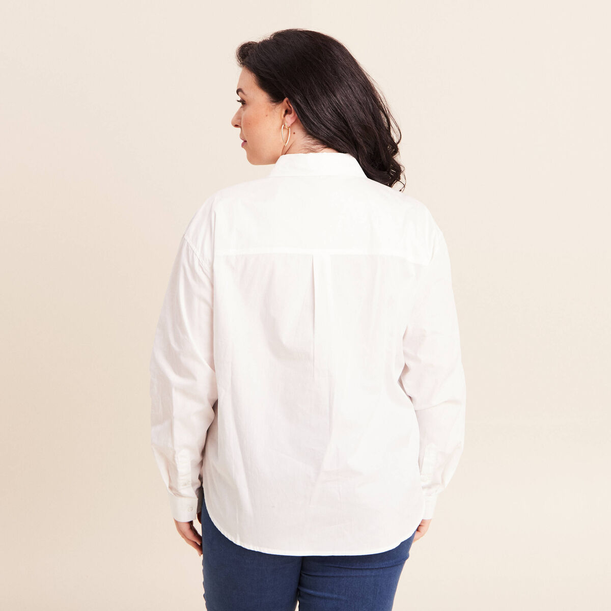 Chemise manches longues en coton strass blanc femme