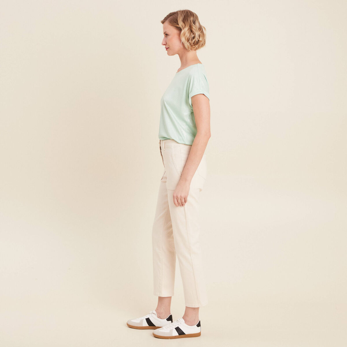 Pantalon droit velours ivoire femme