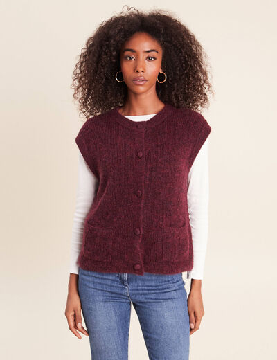 Gilet col rond bordeaux femme