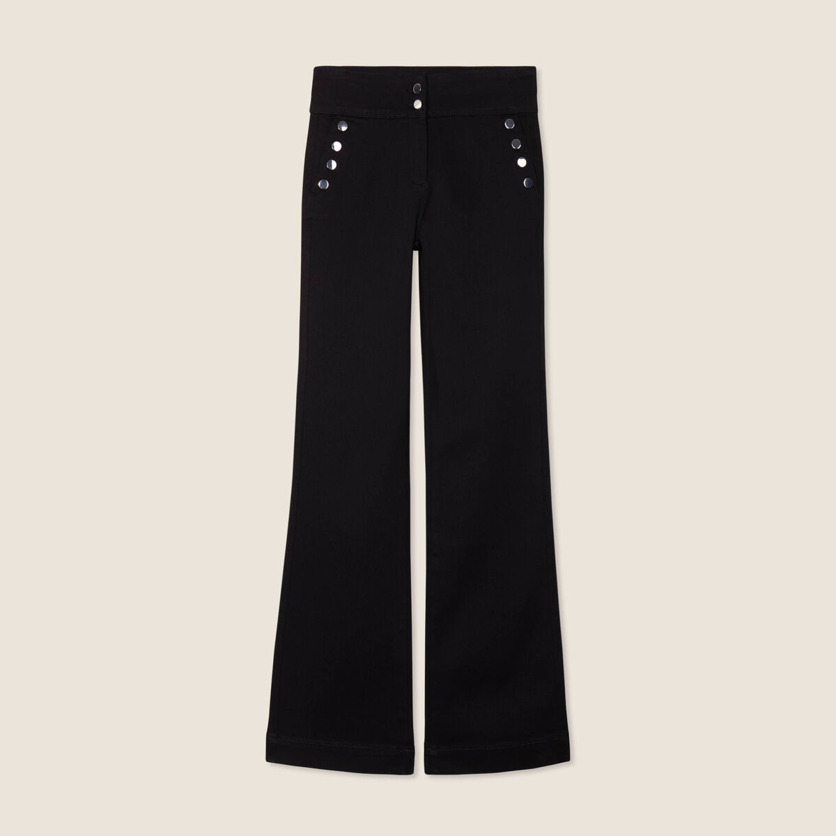 Pantalon coupe bootcut &agrave; pont noir femme
