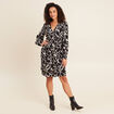 Robe courte &eacute;vas&eacute;e col v manches longues noir femme
