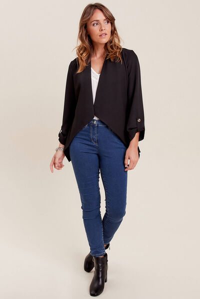 Veste col châle ceinturée noir femme