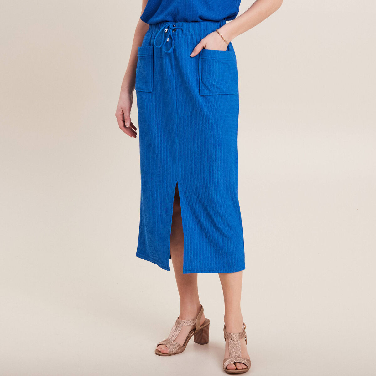 Jupe longue fourreau bleu electrique femme