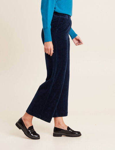 Pantalon large velours bleu marine femme