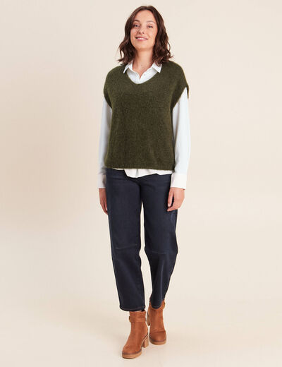 Pull sans manches vert kaki femme