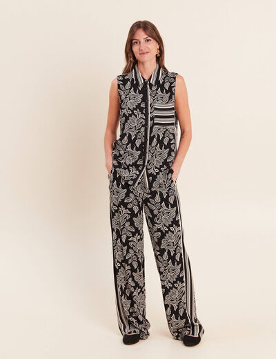 Chemise sans manches col chemise noir femme