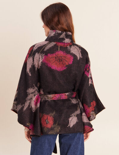 Poncho ceintur&eacute; jacquard multicolore femme