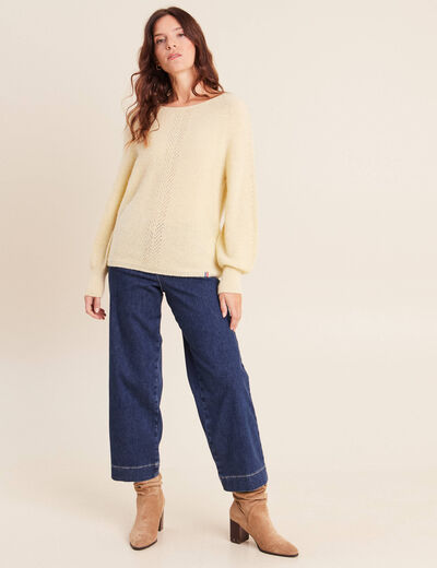 Pull droit col rond manches longues jaune pastel femme