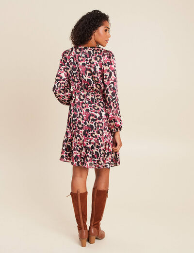 Robe courte &eacute;vas&eacute;e col v manches longues rose femme