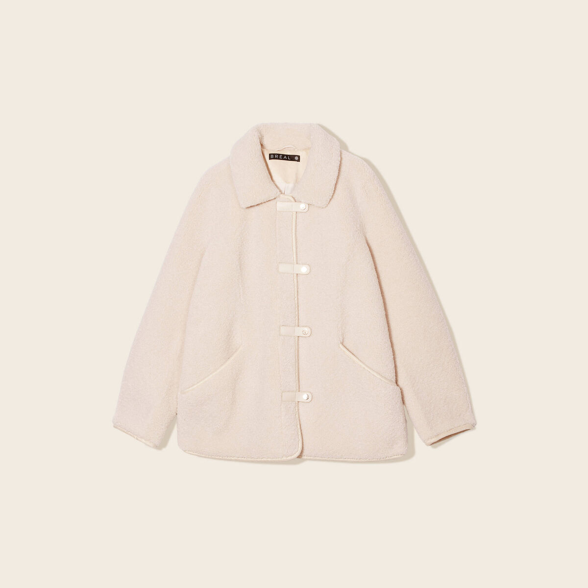 Manteau droit laine mouton ivoire femme