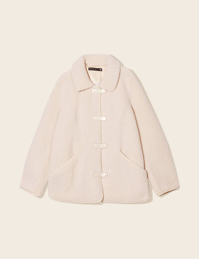 Manteau droit laine mouton ivoire femme