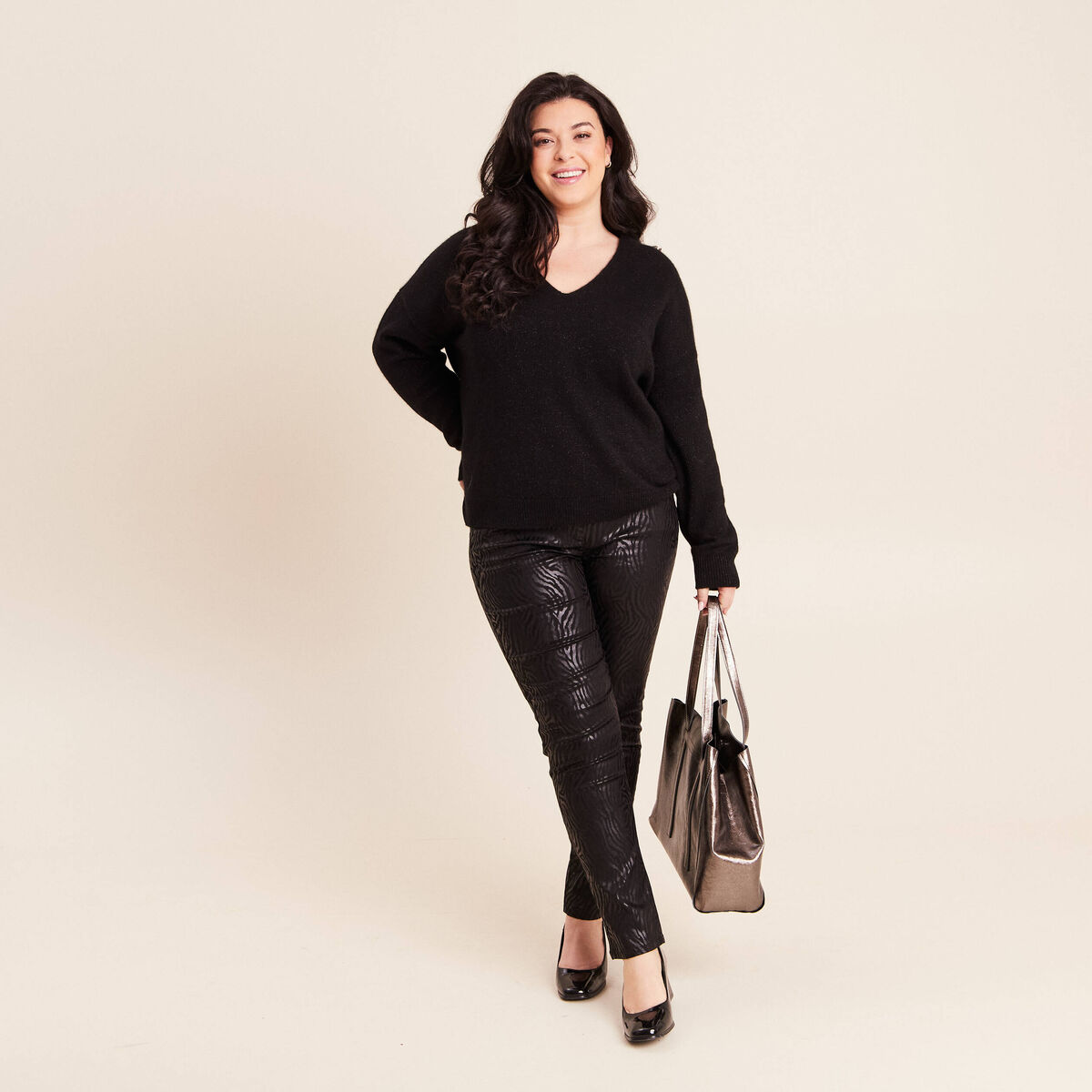 Pull en cachemire col v noir femme
