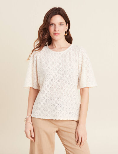 Blouse manches courtes ajourée ecru femme