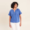 Blouse col v manches courtes bleu roi femme
