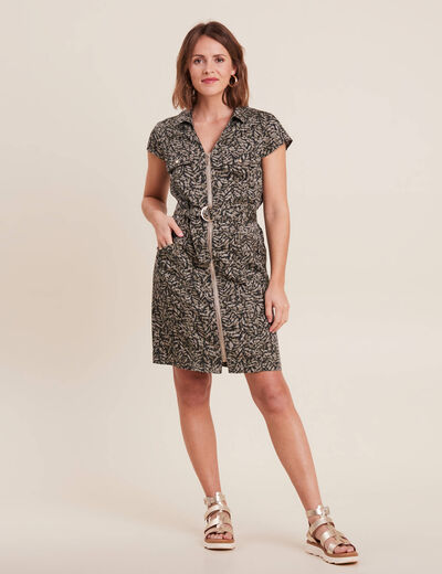 Robe droite zippée vert kaki femme