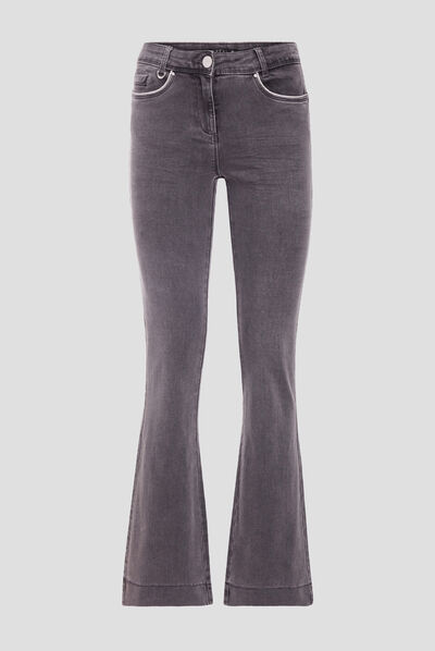 Pantalon bootcut denim gris femme