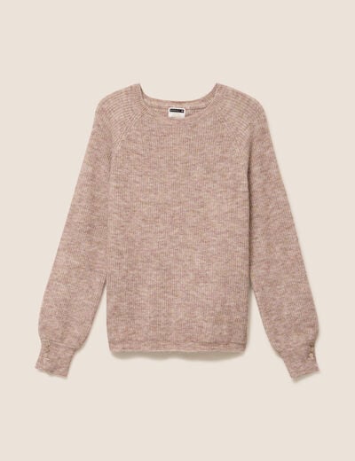 Pull col rond beige femme