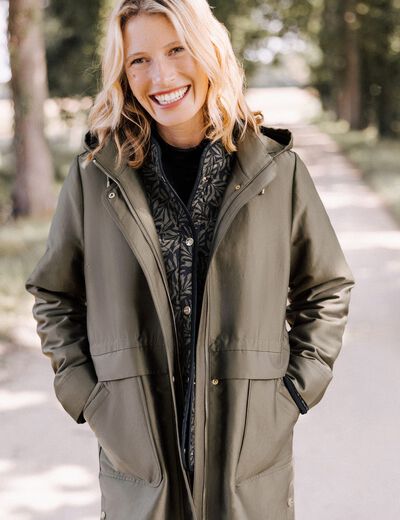 Parka 5 en 1 et veste cintrée à capuche vert kaki femme