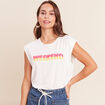 T-shirt col rond sans manches ecru femme