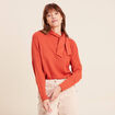 T-shirt col nou&eacute; manches longues rouge fonc&eacute; femme