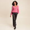 Pull col v manches longues rose fushia femme