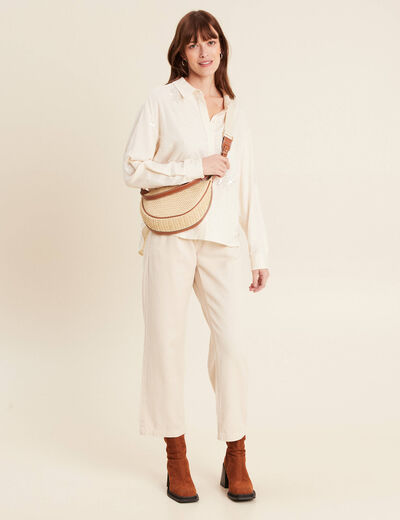 Pantalon large 7/8ème à pinces ivoire femme