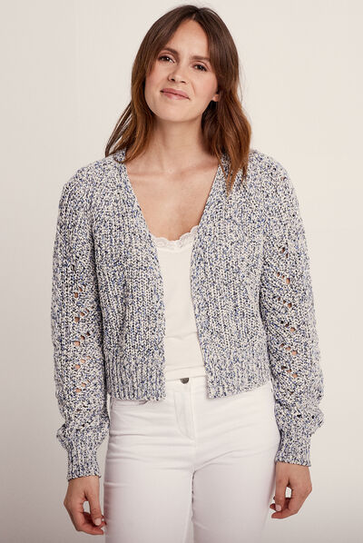 Gilet manches longues bleu femme