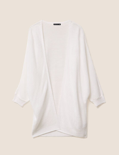 Gilet droit mi-long à pans manches 3/4 ecru femme