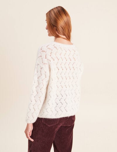 Pull manches longues ajour&eacute; ecru femme