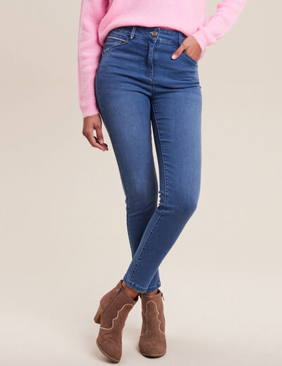 Jean ajusté taille haute denim double stone femme