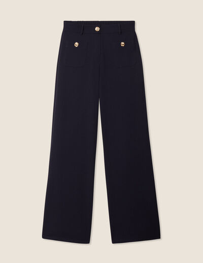 Pantalon droit taille haute bleu foncé femme