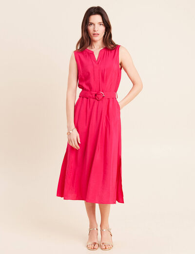 Robe &eacute;vas&eacute;e 3/4 sans manches ceinture rose fushia femme