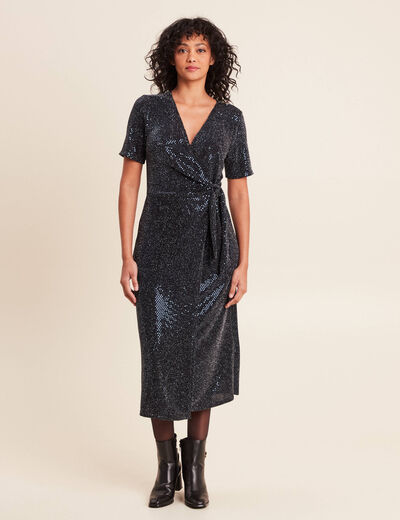 Robe Sisley - Taille S - Bleu Canard à Paillettes - Manches Courtes - Neuf Avec étiquettes