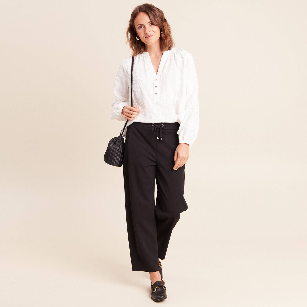 Blouse ample manches longues fluide ecru femme
