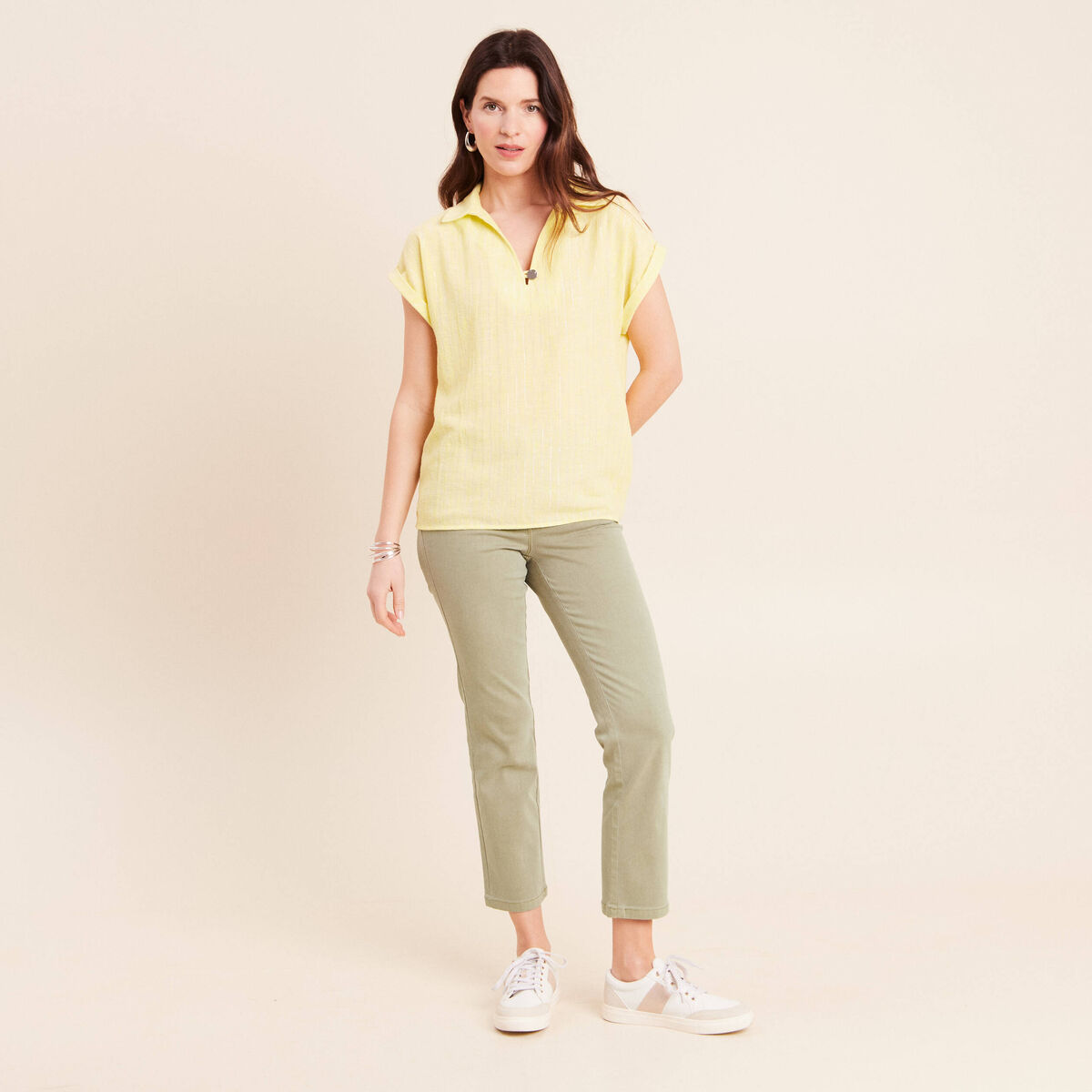 Jean coupe droite 7/8&egrave;me vert clair femme