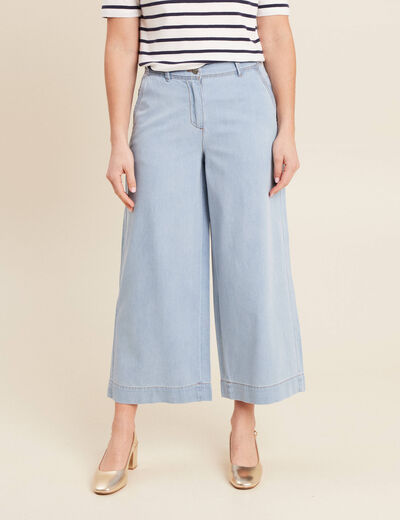 Jean large 7/8ème taille haute denim bleach femme