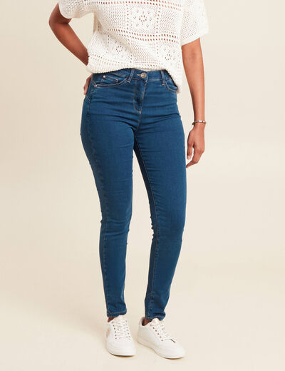 Jeans léger taille haute long denim double stone femme