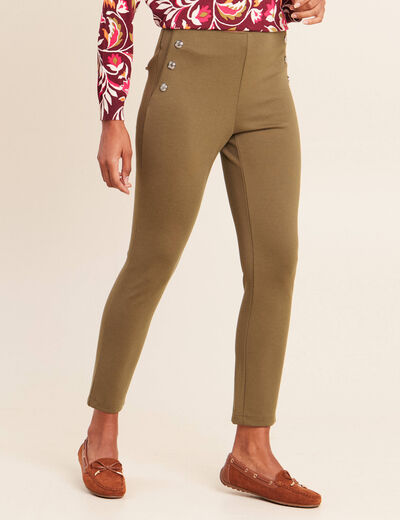 Legging 7/8&egrave;me taille bascul&eacute;e en maille vert kaki femme