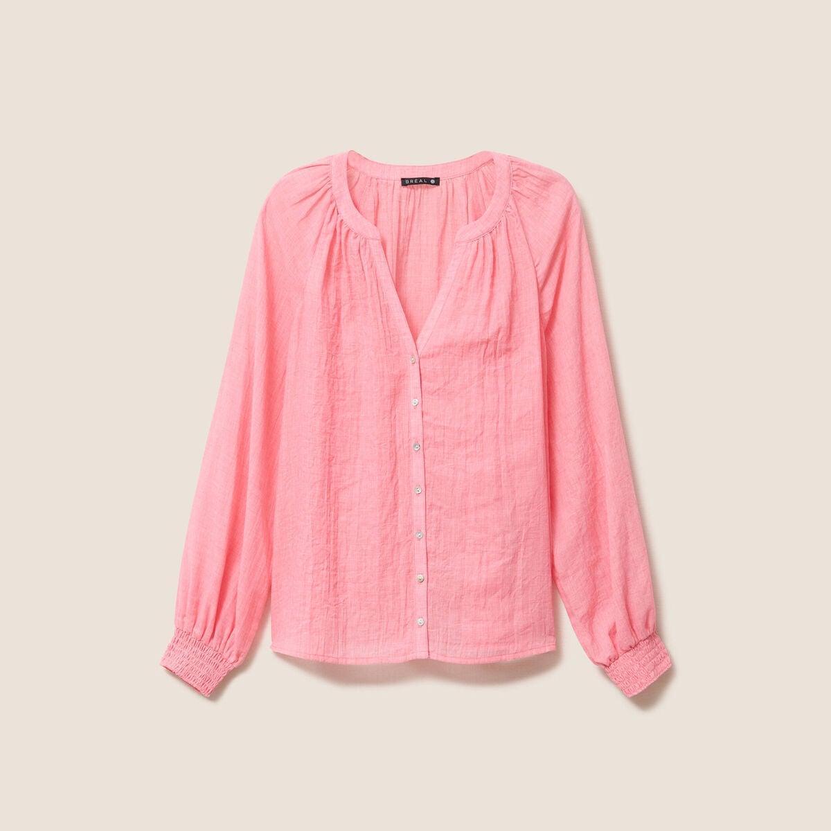 Chemise ample col v manches longues rose femme