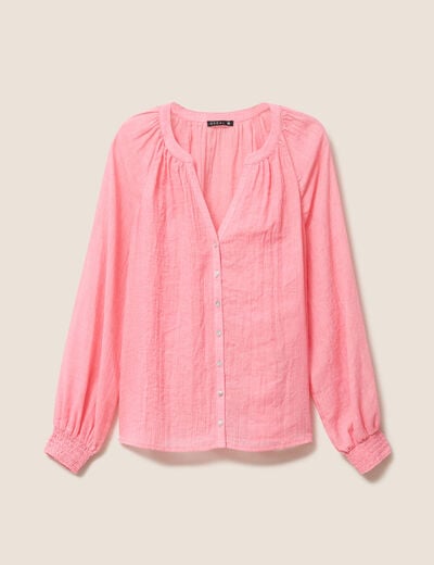 Chemise ample col v manches longues rose femme