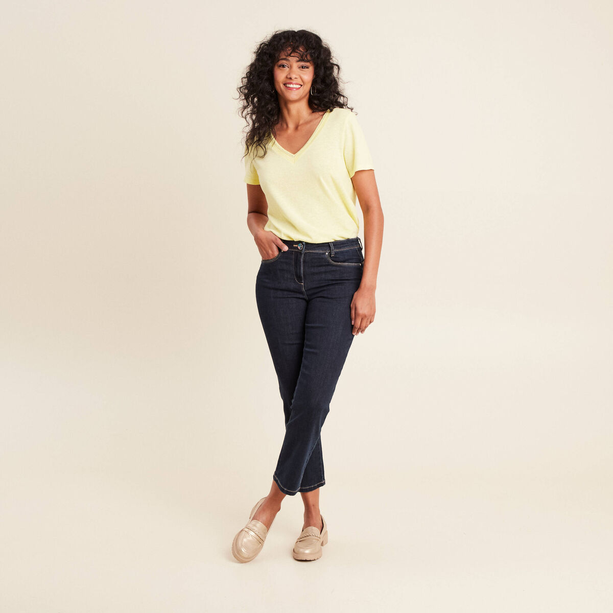 Jean droit 7/8ème denim brut femme