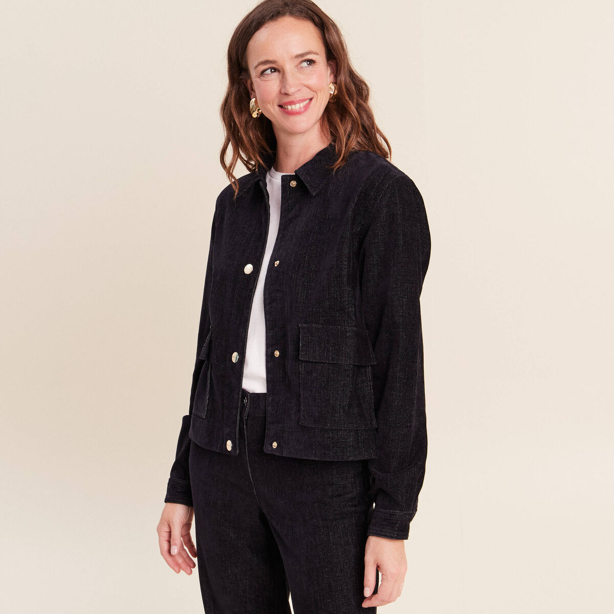Veste courte droite denim brut femme