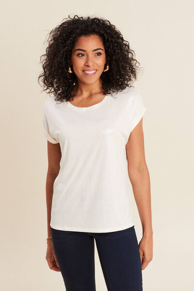 T-shirt manches courtes ecru femme