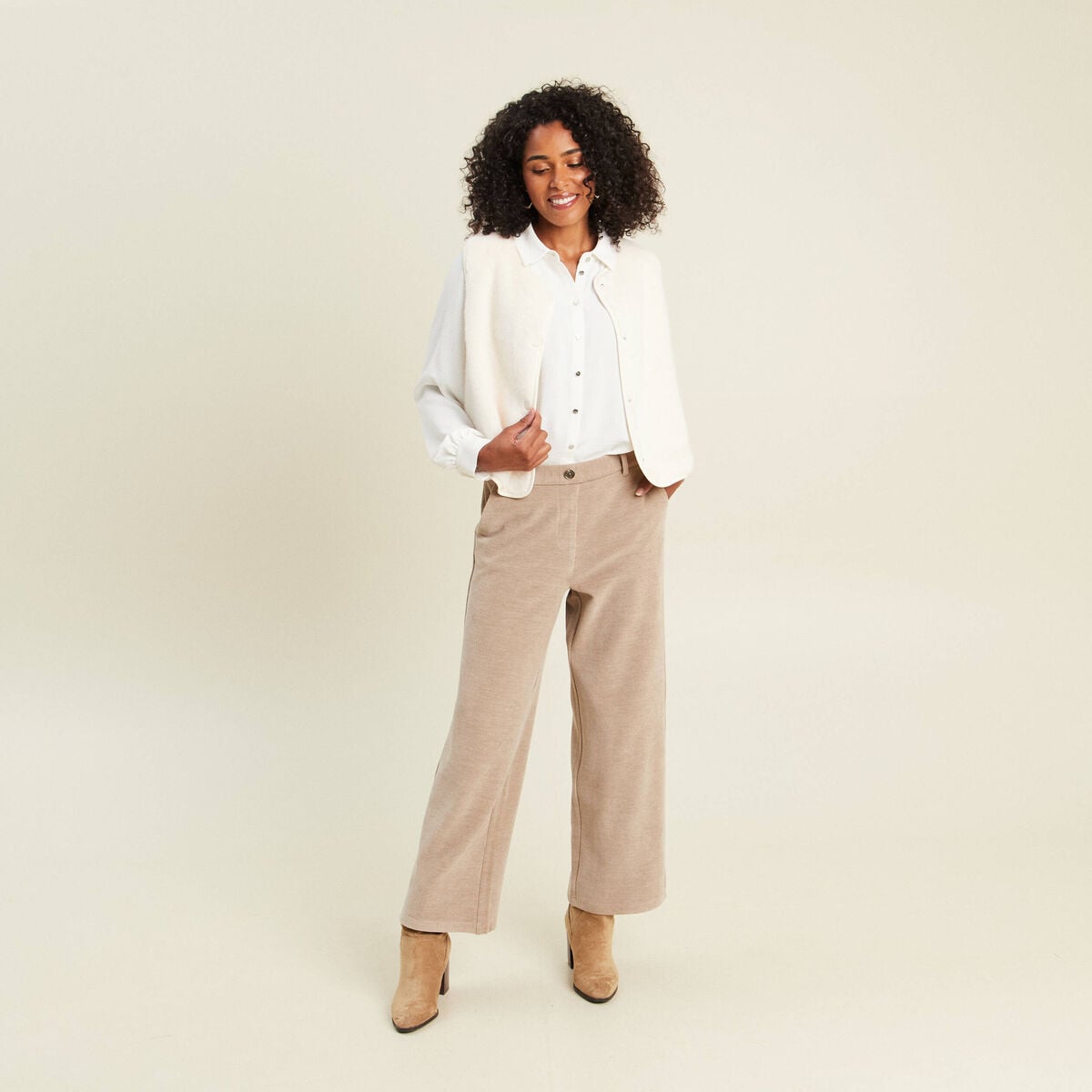 Chemise fluide manches longues ecru femme